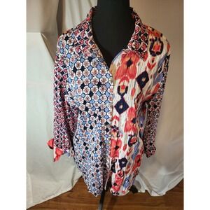 Habitat Size L Lagenlook Pattern Block Button Up Art To Wear